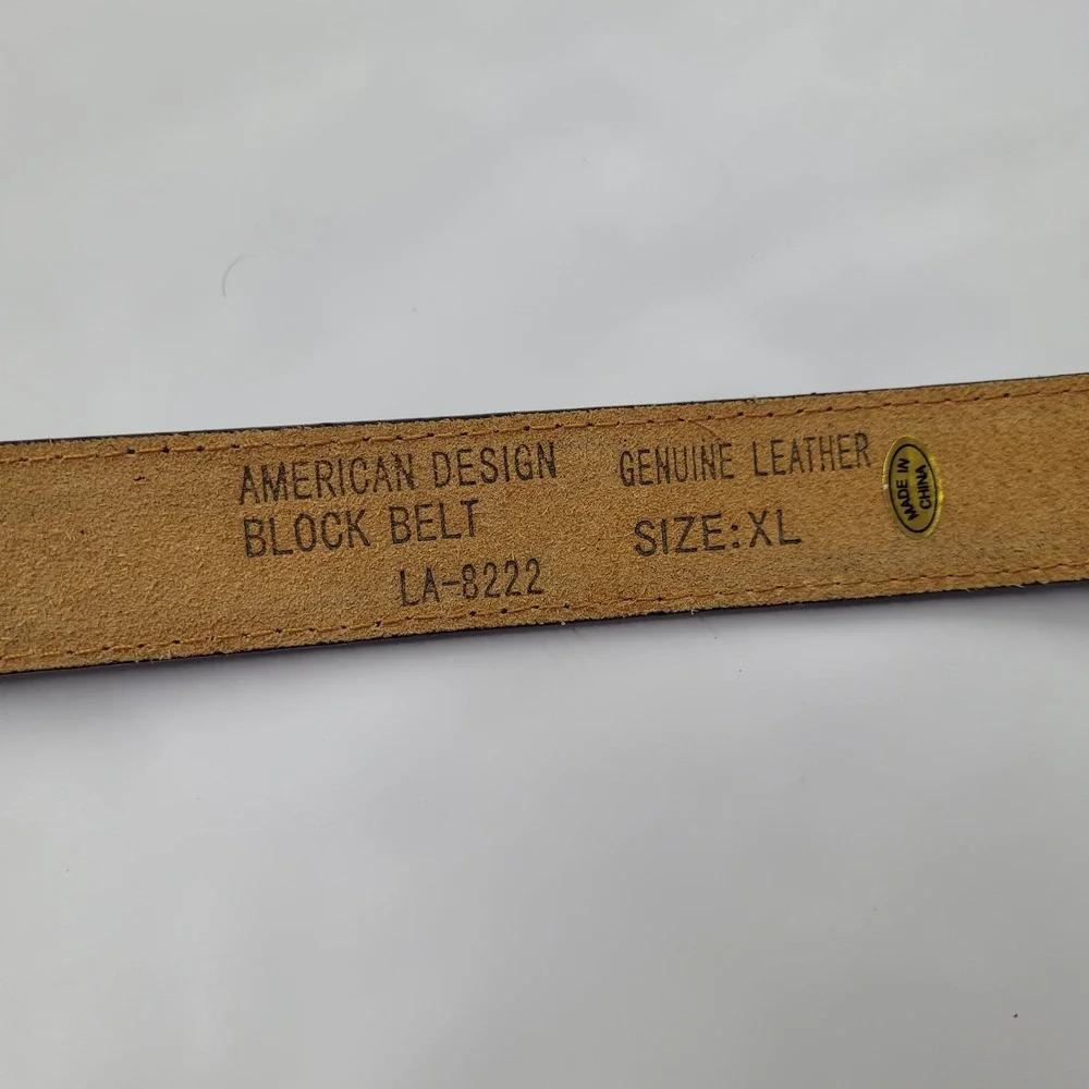 Men's Belt American Design Brown Genuine Leather Block Pattern‎ Belt XL